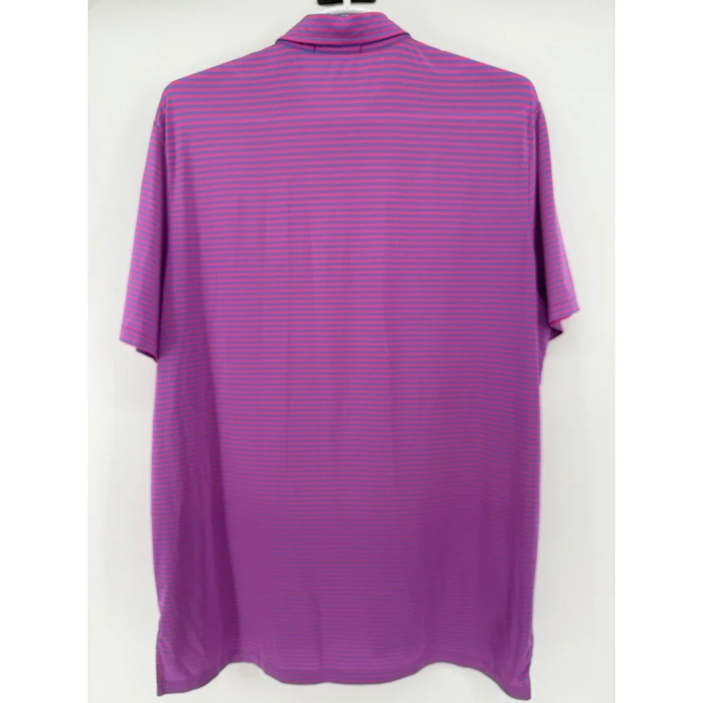 RLX Ralph Lauren Golf Polo Shirt XL Pink Purple Striped Short Sleeve‎ Note Logo